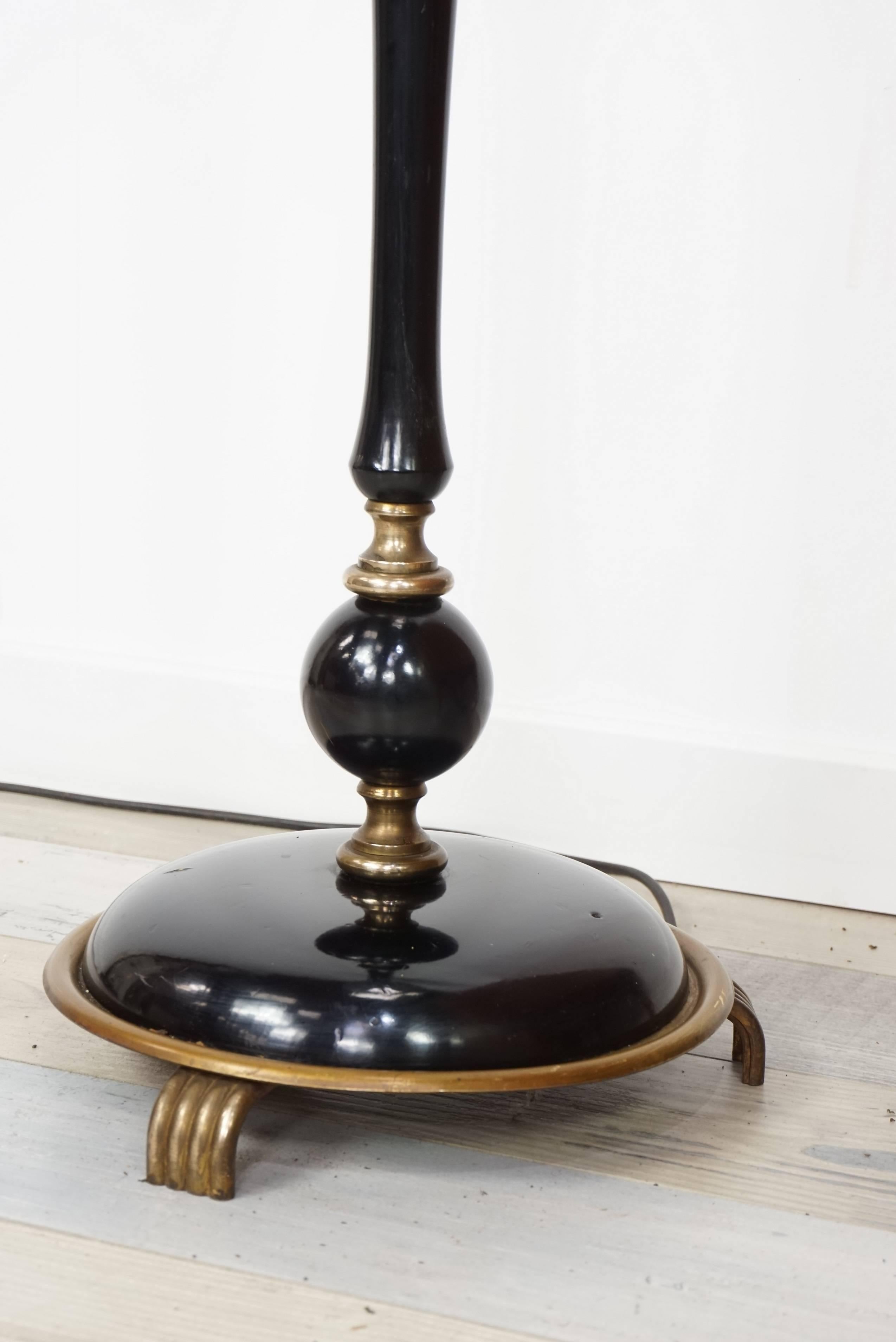 Black Lacquered Wood and Brass Floor Lamp from the 1950s 4