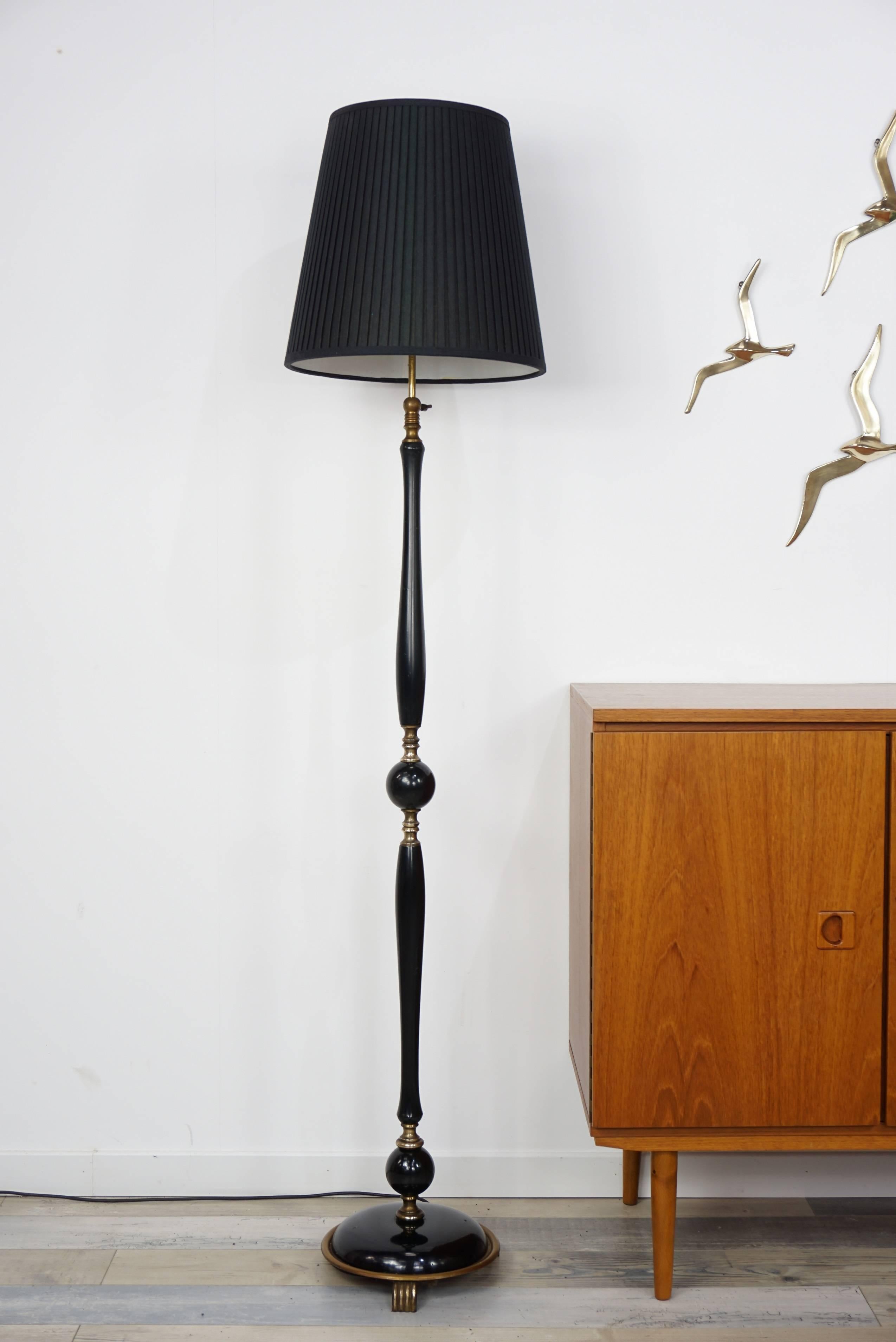 Black Lacquered Wood and Brass Floor Lamp from the 1950s 6