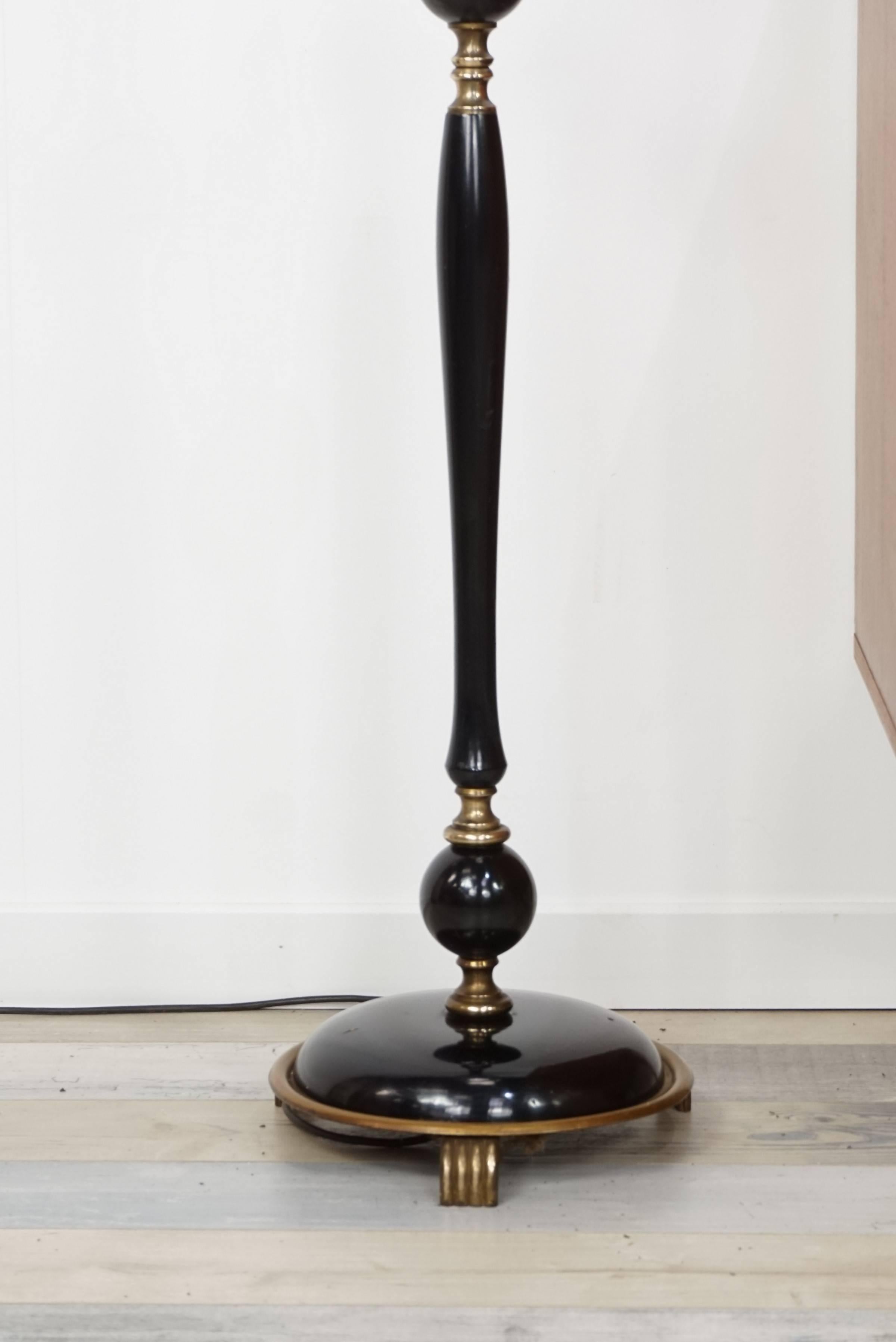 20th Century Black Lacquered Wood and Brass Floor Lamp from the 1950s