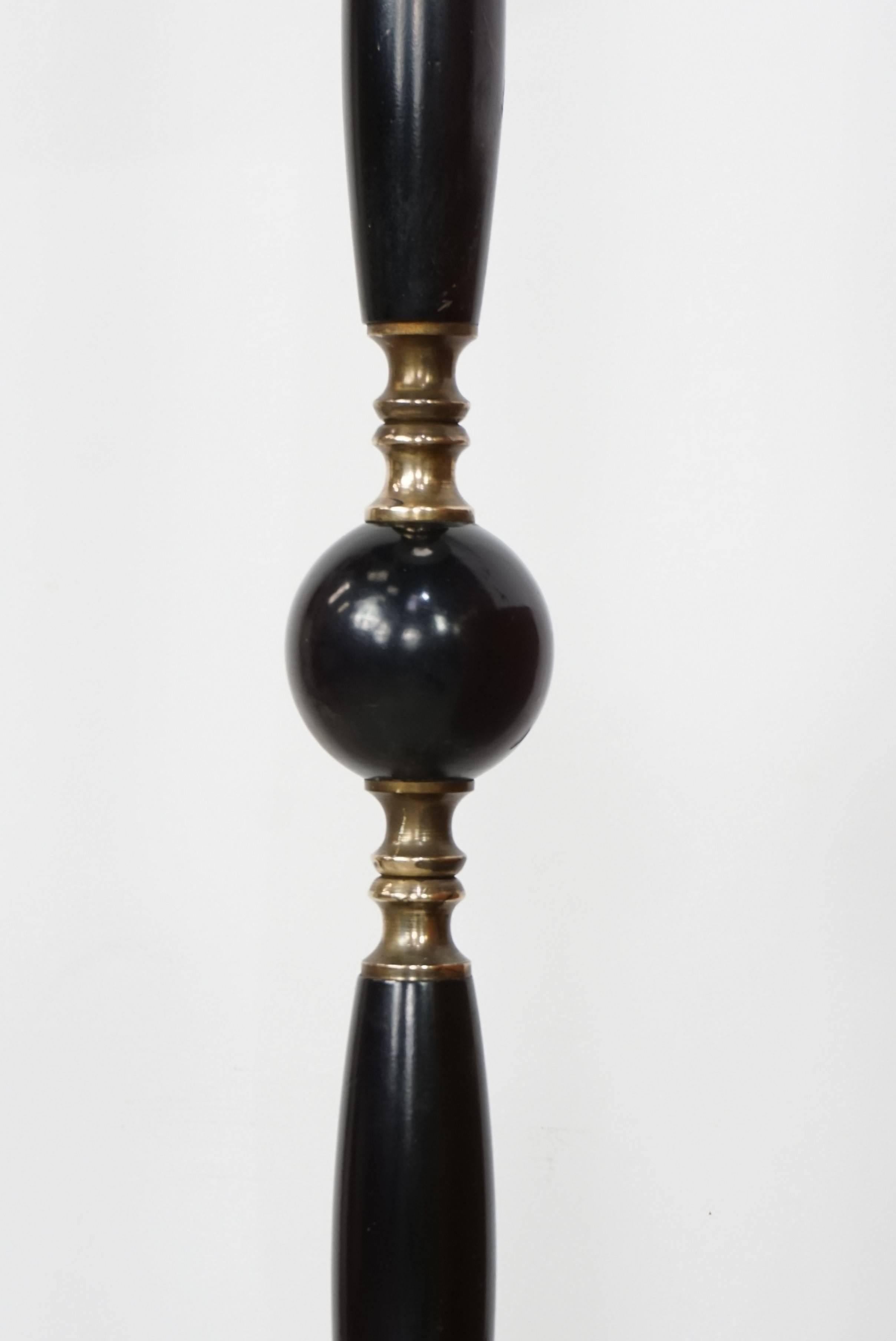 Metal Black Lacquered Wood and Brass Floor Lamp from the 1950s