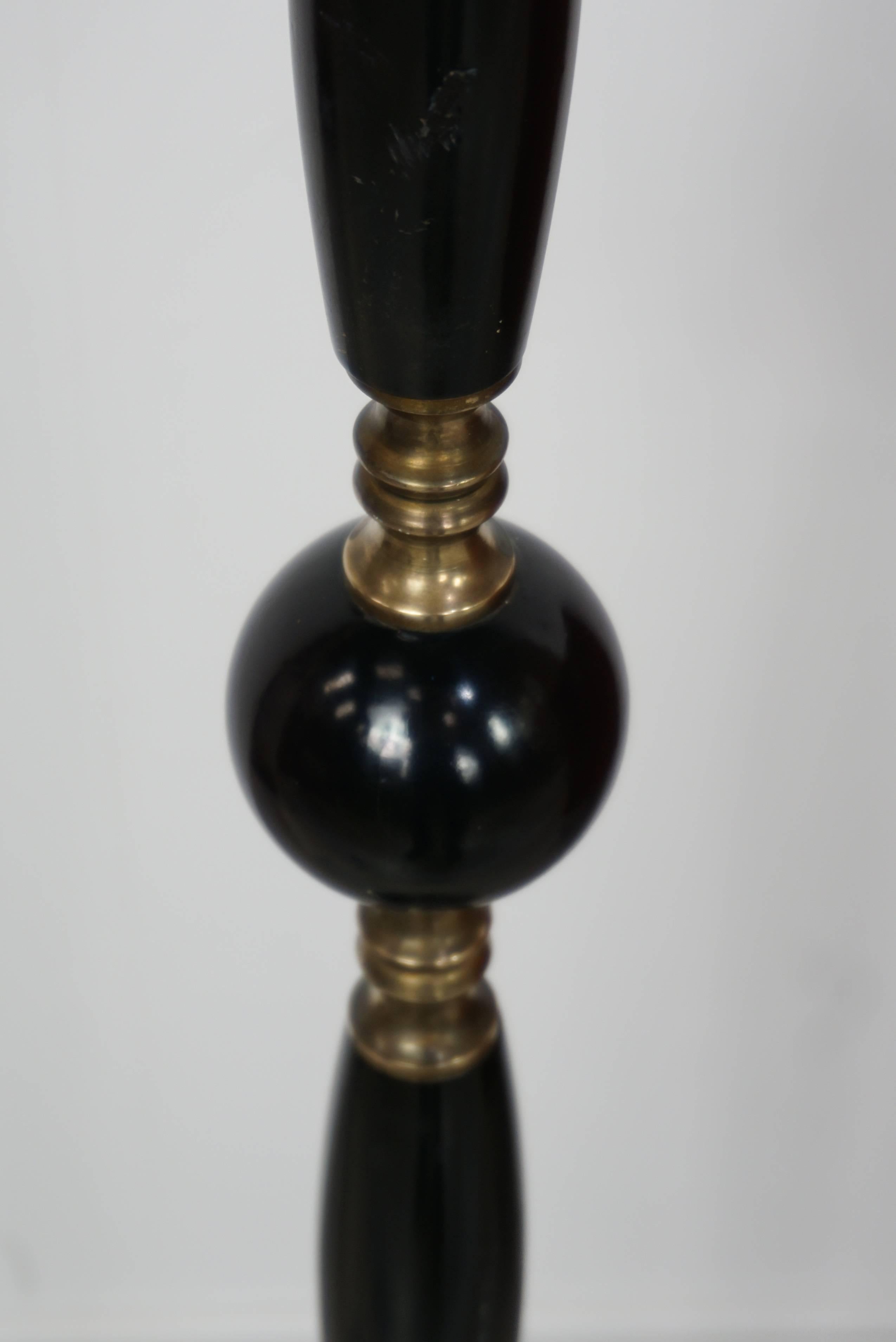 Black Lacquered Wood and Brass Floor Lamp from the 1950s 1