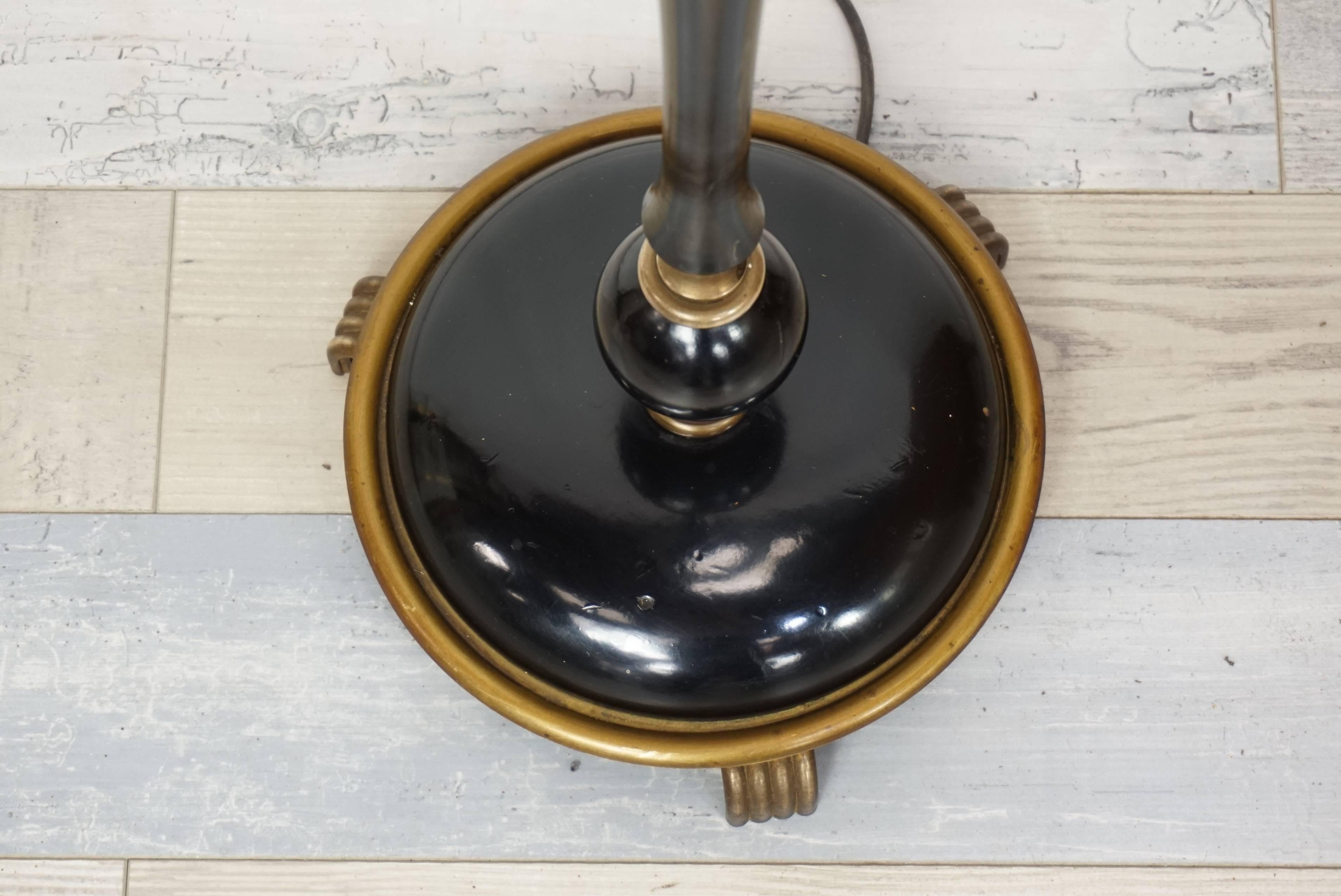 Black Lacquered Wood and Brass Floor Lamp from the 1950s 2