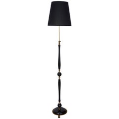 Black Lacquered Wood and Brass Floor Lamp from the 1950s