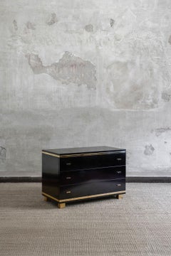 Black Lacquered Wood And Metal Chest Of Drawers. Attr. Willy Rizzo, Italy 1970