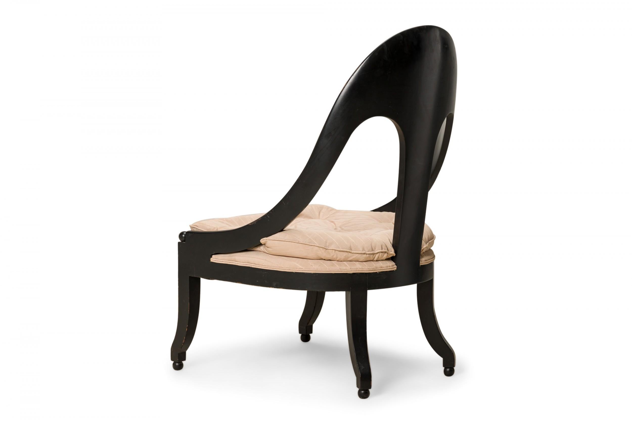 American Black Lacquered Wood and Rose Upholstery Spoon Back Side Chair
