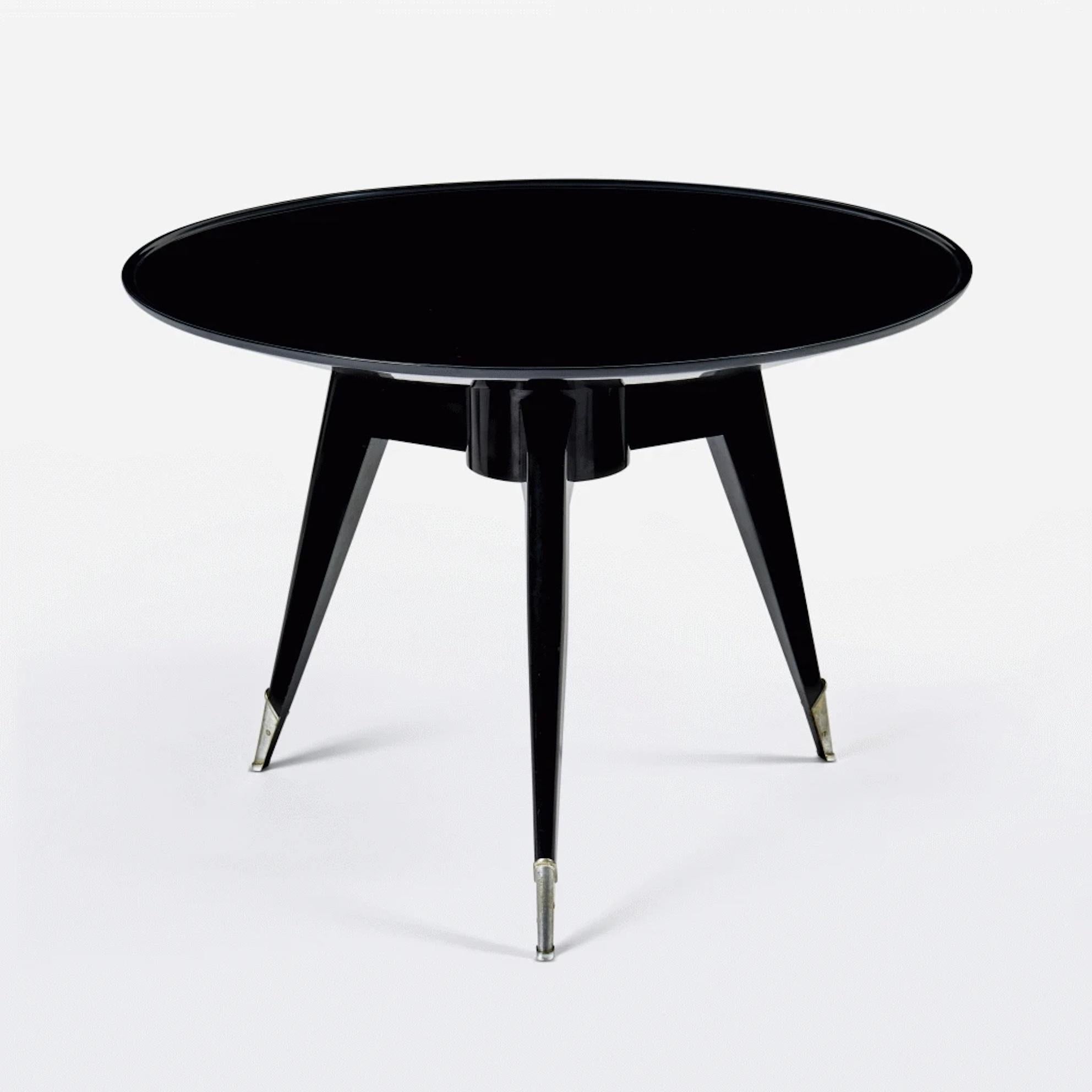 Black Lacquered wood and silvered bronze side table Alfred Porteneuve (1896-1949) Portenveuve was the Nephew of Jacques Emile Ruhlman and was Influenced and trained by Ruhlmann. France: circa 1930 Provenance : De Lorenzo Gallery, New York. Acquired