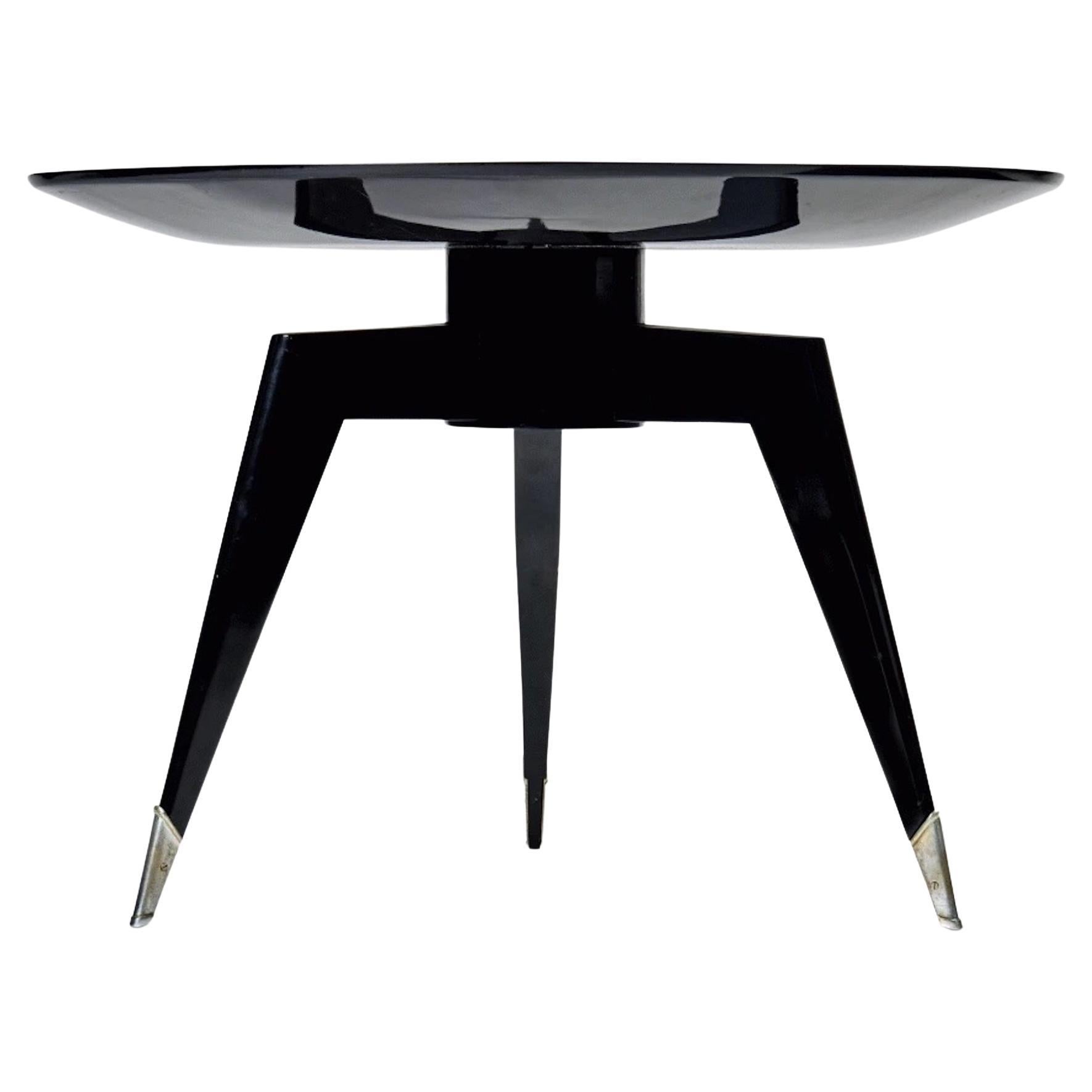 Black Lacquered wood and silvered bronze side table by Alfred Porteneuve 