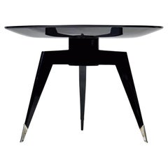 Vintage Black Lacquered wood and silvered bronze side table by Alfred Porteneuve 