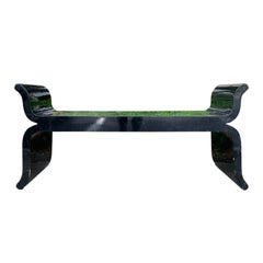 Black Lacquered Wood Bench with Inlay in the Style of James Mont, circa 1970
