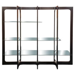 Black Lacquered Wood Bookcase with Glass Tops, Bernini Italia, 1970s