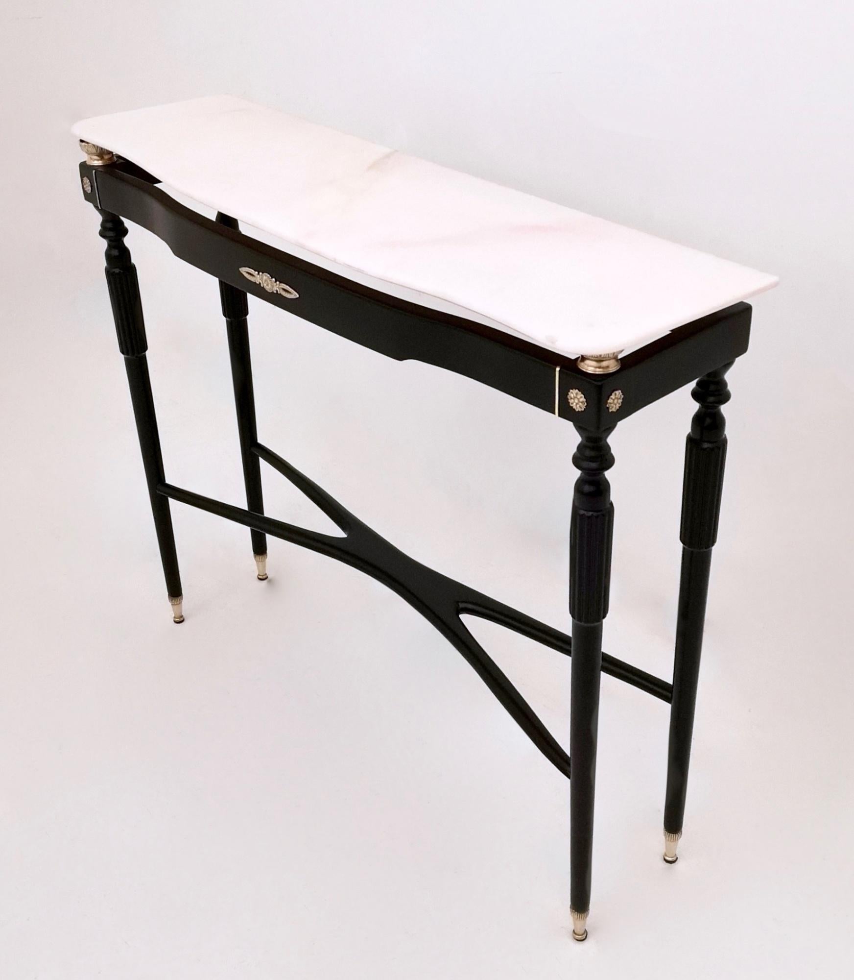 Mid-20th Century Black Lacquered Wood Console Table with Portuguese Pink Marble Top Italy, 1950s 