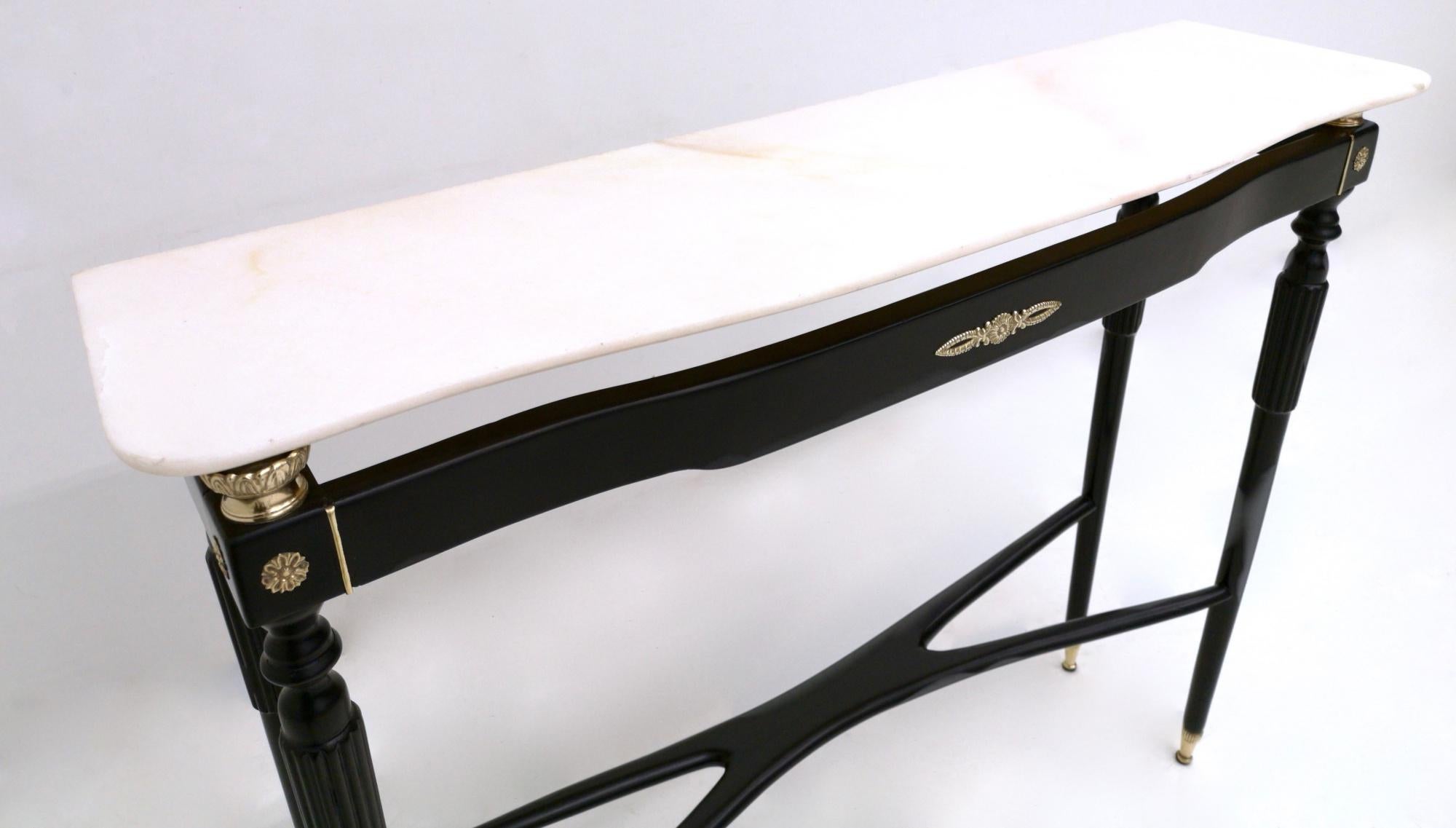 Black Lacquered Wood Console Table with Portuguese Pink Marble Top Italy, 1950s  2