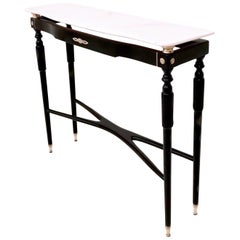 Black Lacquered Wood Console Table with Portuguese Pink Marble Top Italy, 1950s
