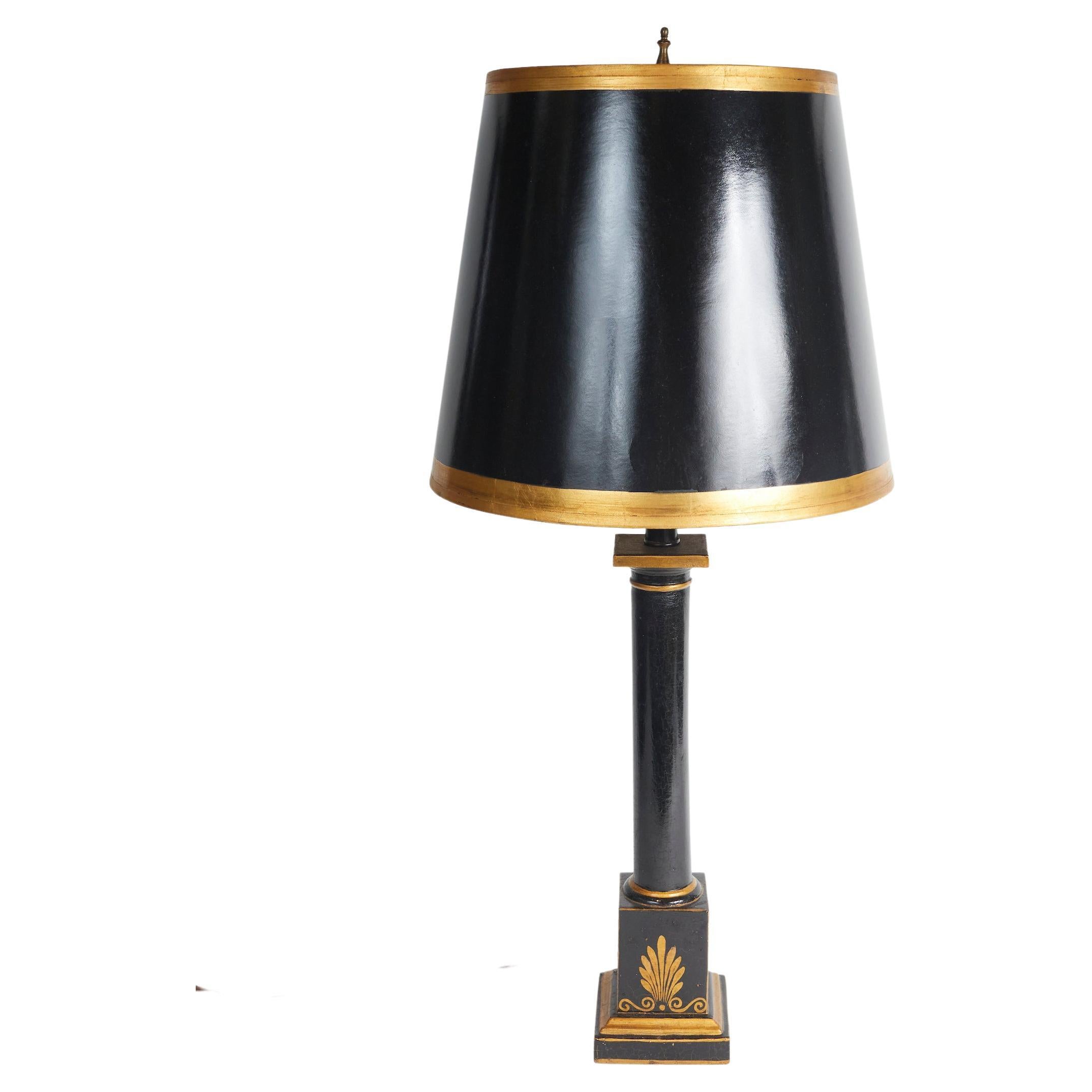 Black Lacquered Wood Empire Style Table Lamp For Sale