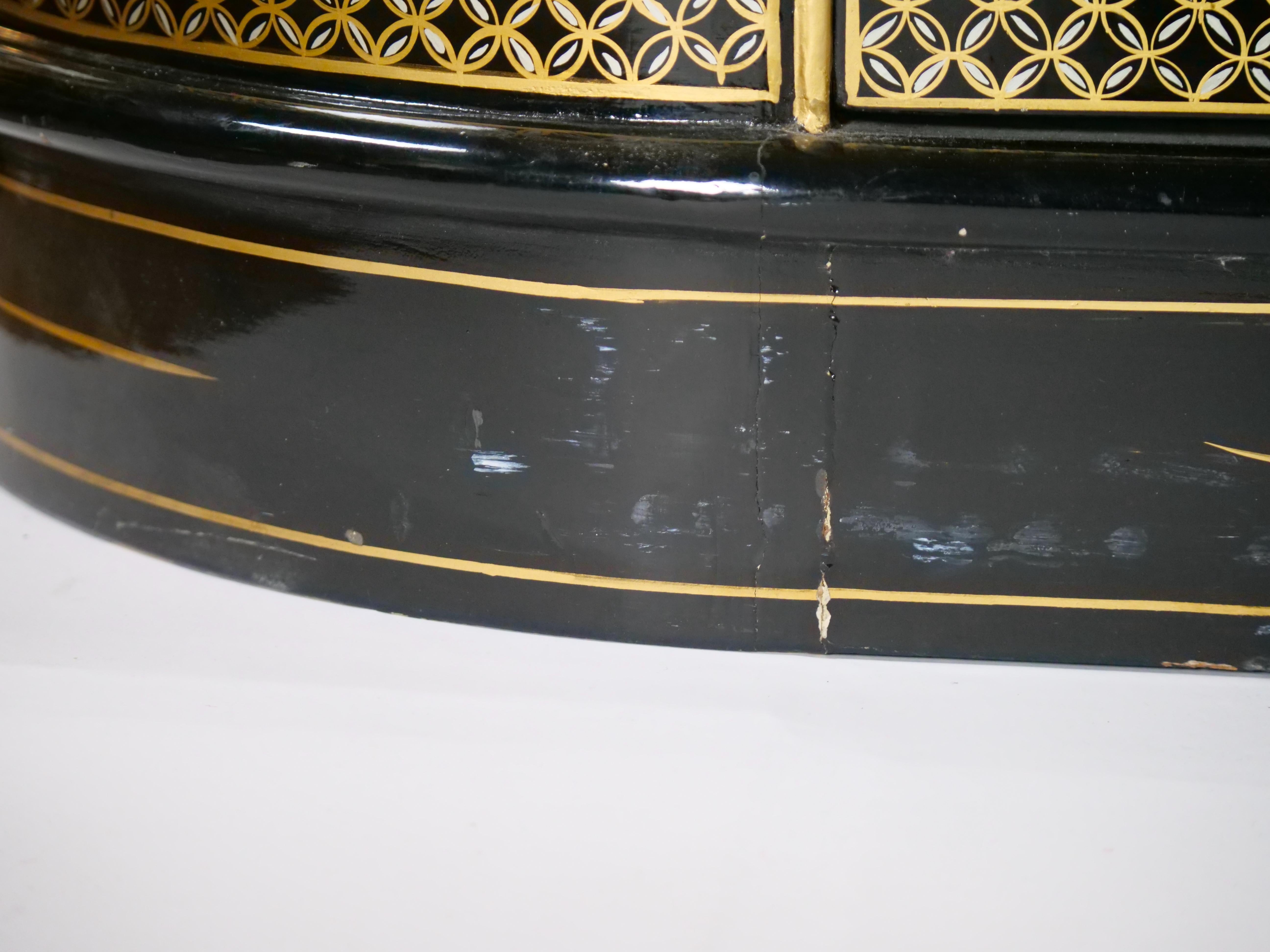 Mother-of-Pearl Black Lacquered Wood Hand Painted / Mother of Pearl Credenza For Sale