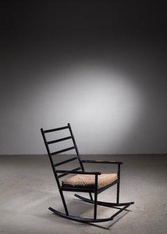 Black Lacquered Wood Rocking Chair, Denmark, 1950s