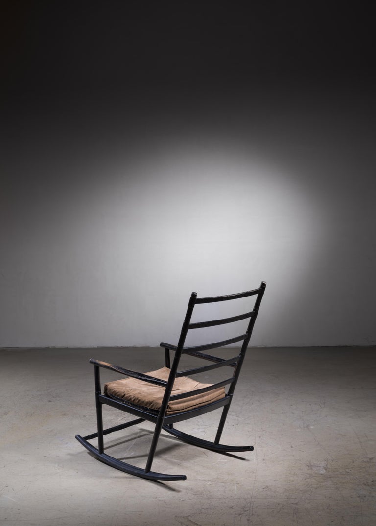 Black Lacquered Wood Rocking Chair, Denmark, 1950s For Sale at 1stDibs