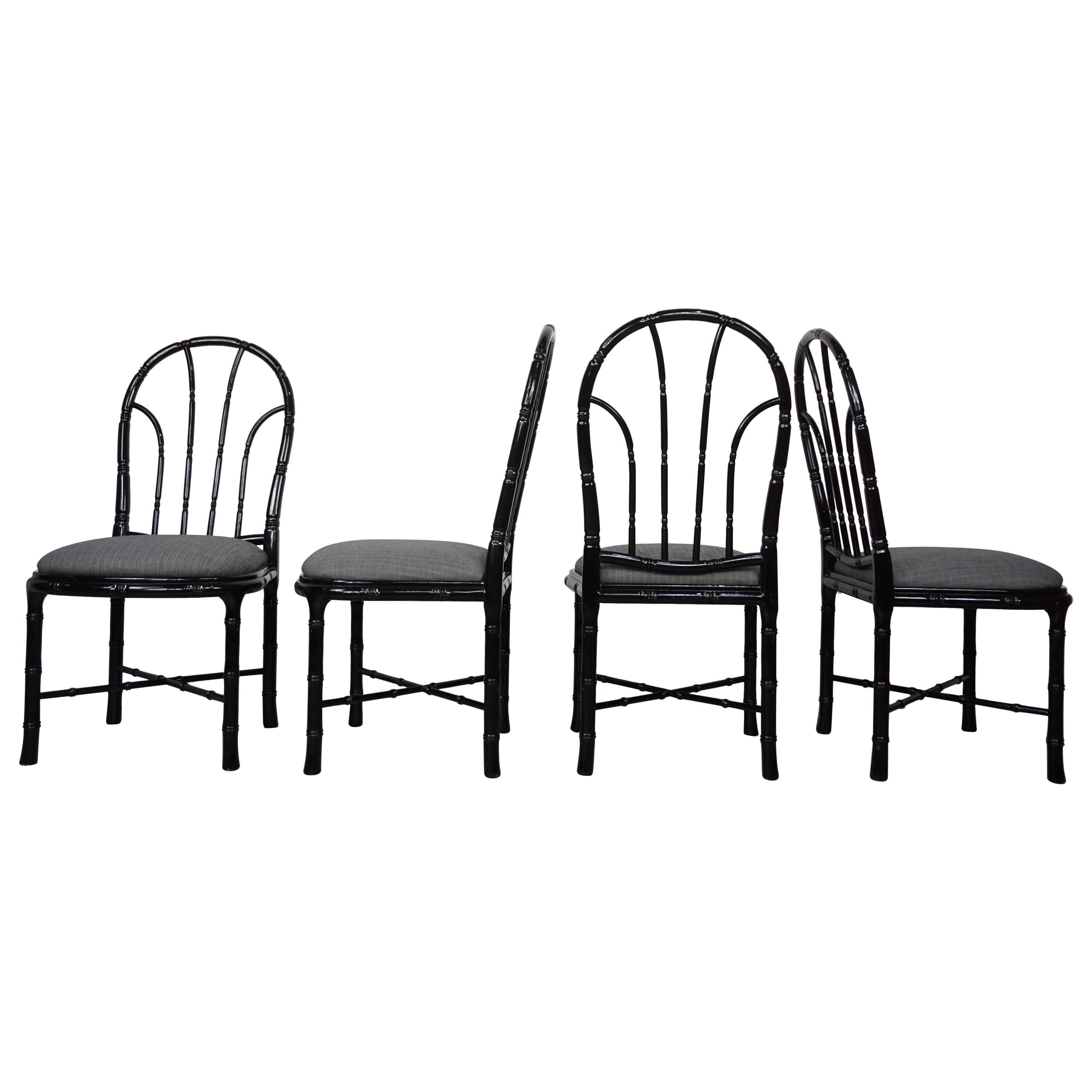 Black Lacquered Wood Set of Four Chairs Optical Illusion