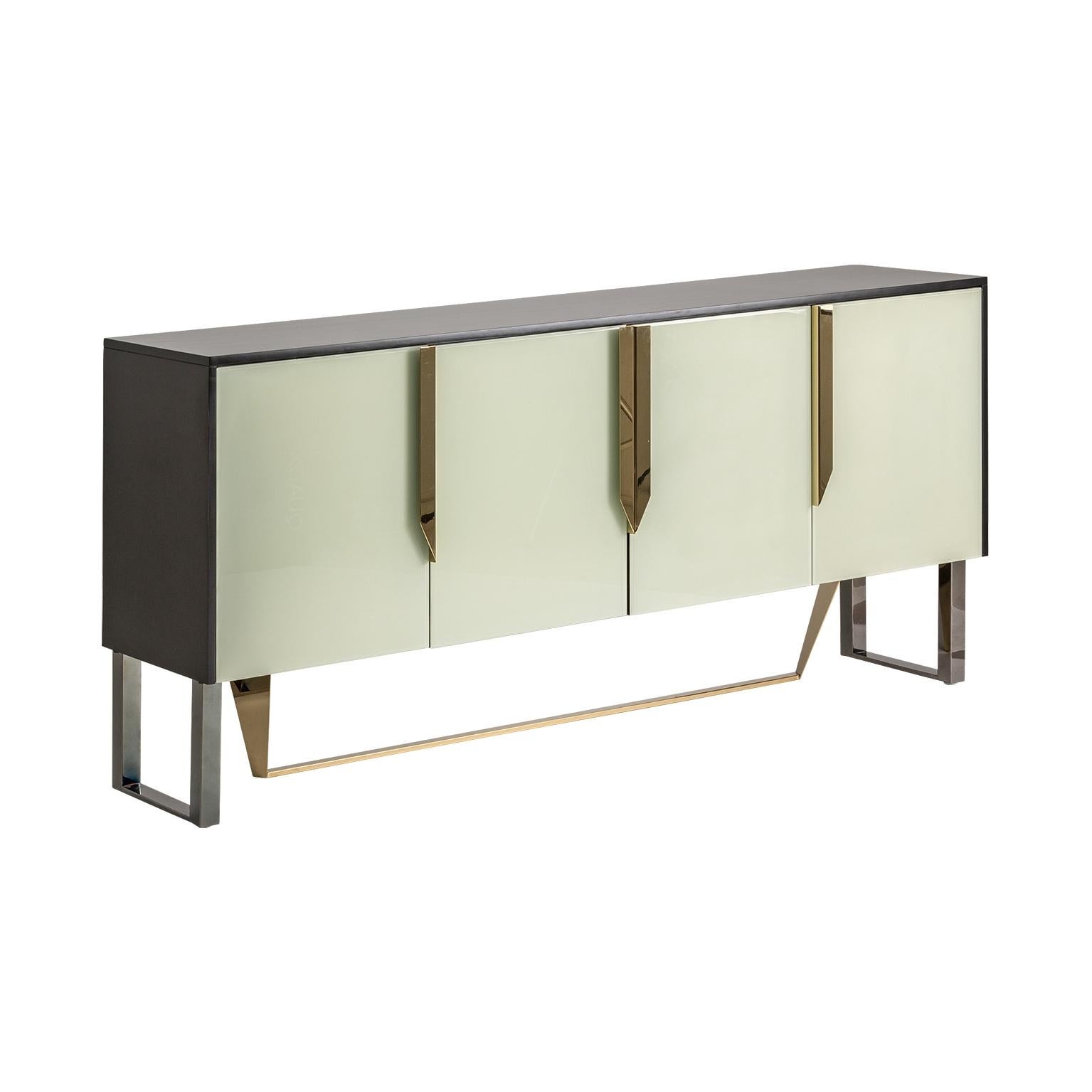 Unknown Black Lacquered Wooden and Colored Beveled Glass Design Sideboard For Sale