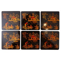 Black Lacquerware Coasters, Set of 6