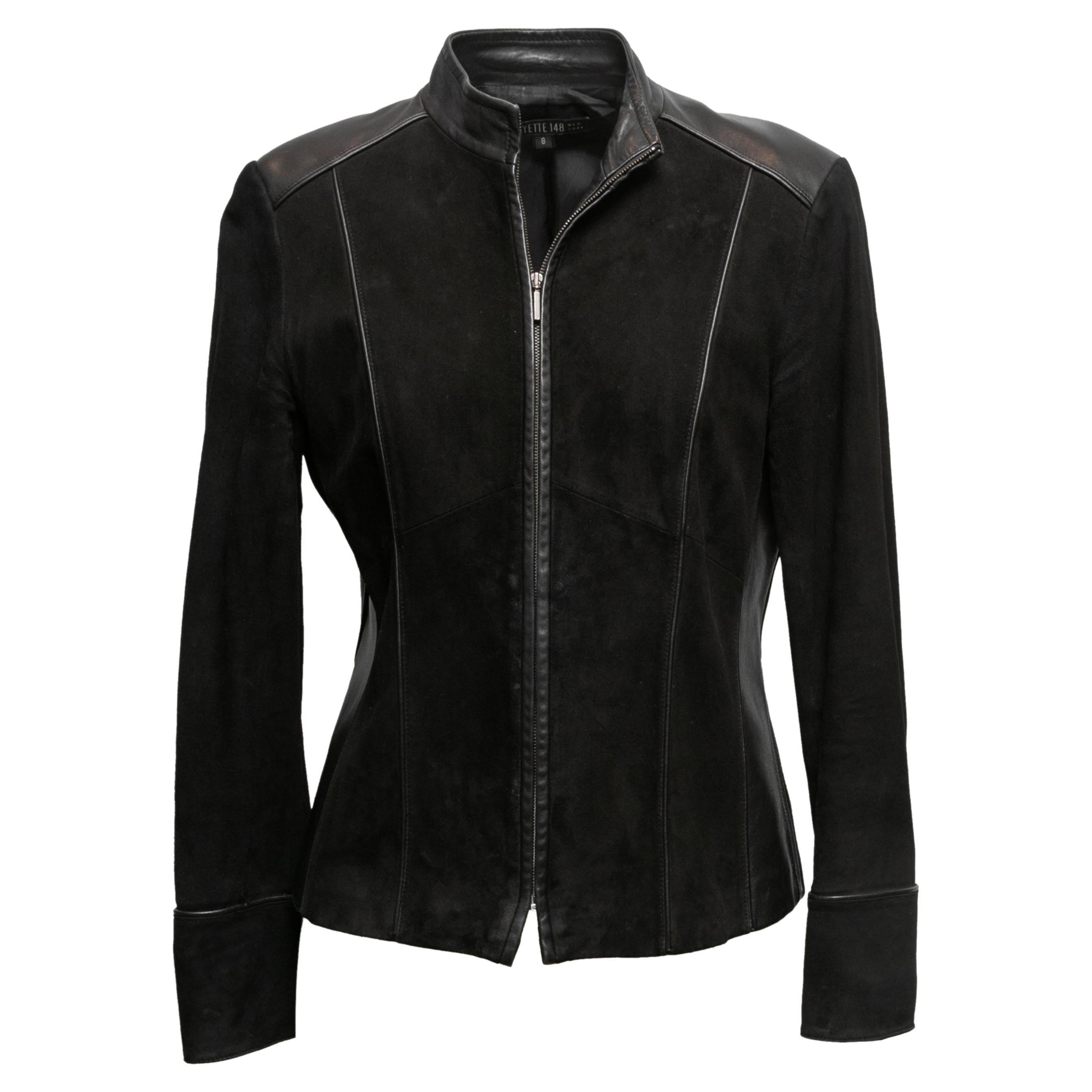 Black Lafayette 148 Suede & Leather Zip Jacket Size US 8
