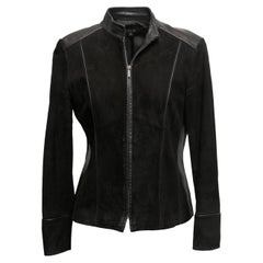 Veste zippée en daim et cuir Lafayette 148 noir Taille US 8