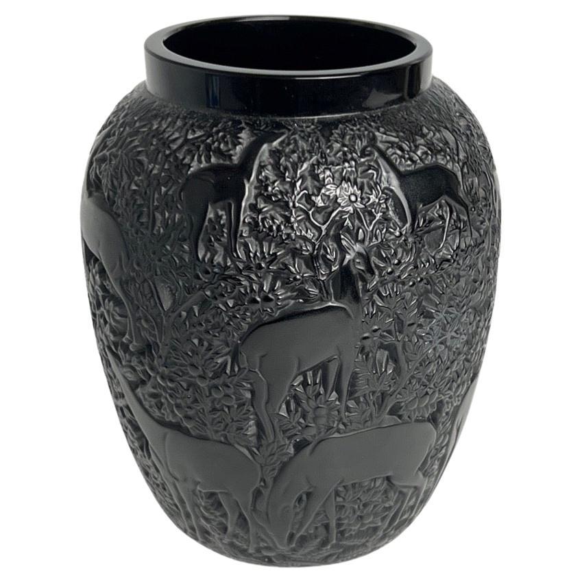 Black Lalique Biches Vase For Sale