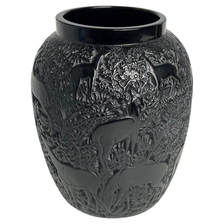 Lalique - Vase à biches noir En vente sur 1stDibs