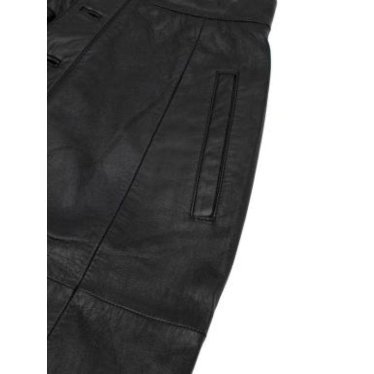 Black Lambskin Leather ALine Button Down Skirt For Sale at 1stDibs