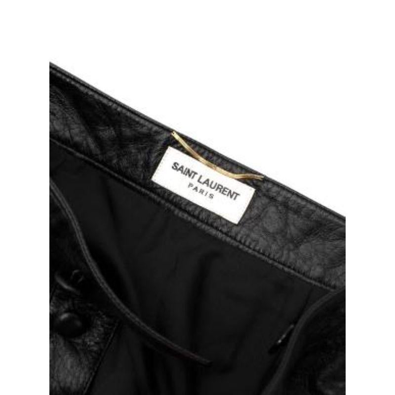 Women's Black Lambskin Leather A-Line Button Down Skirt For Sale