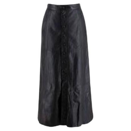 Black Lambskin Leather A-Line Button Down Skirt For Sale
