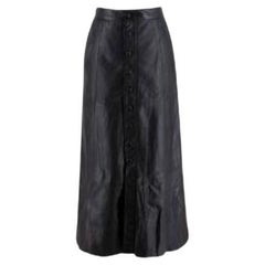 Black Lambskin Leather A-Line Button Down Skirt