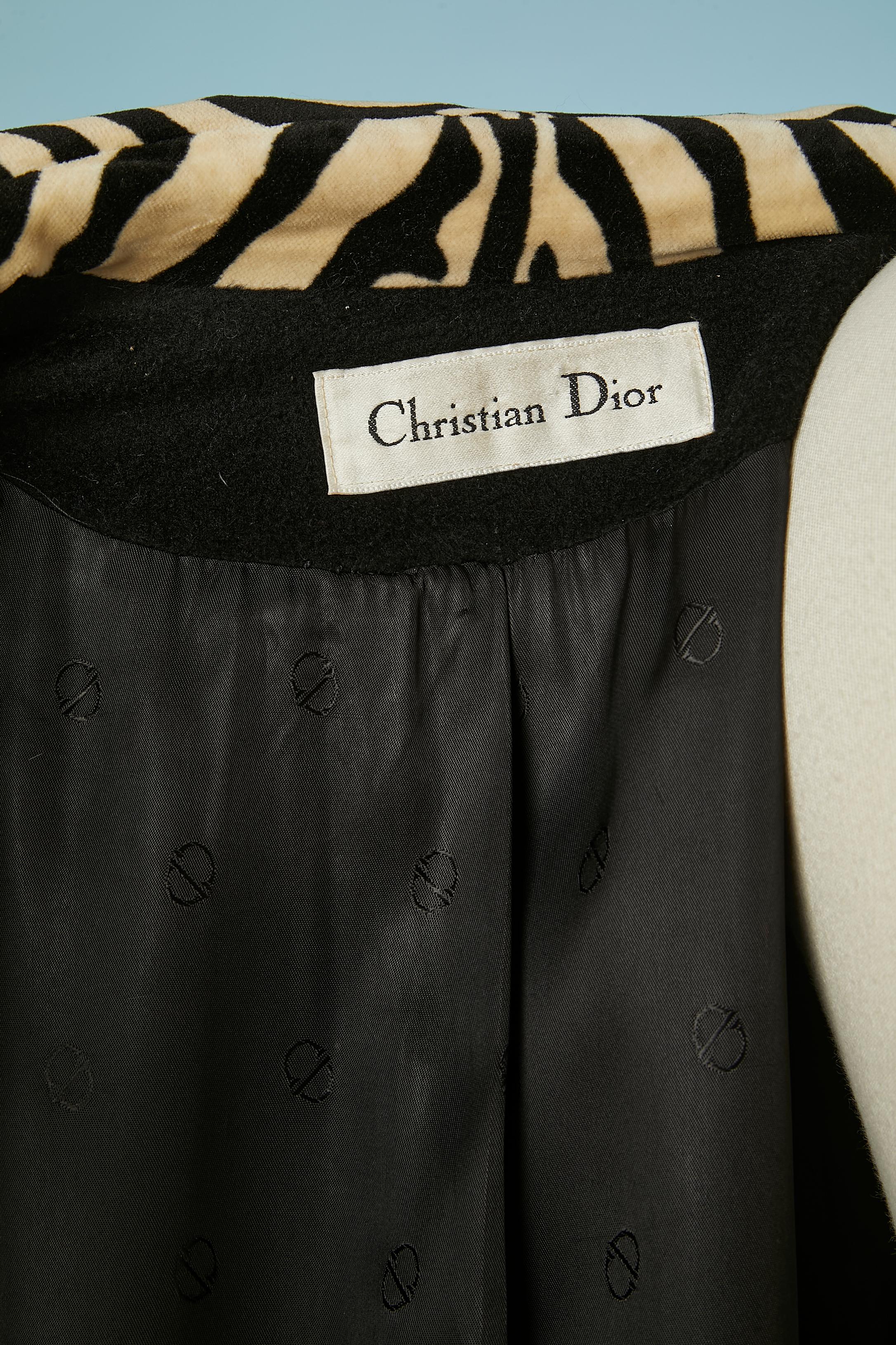 Black lambswool coat with zebra velvet collar and cuffs Christian Dior  For Sale 2