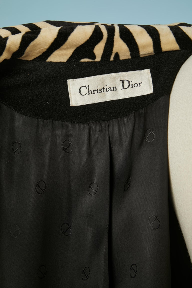 Black lambswool coat with zebra velvet collar and cuffs Christian Dior