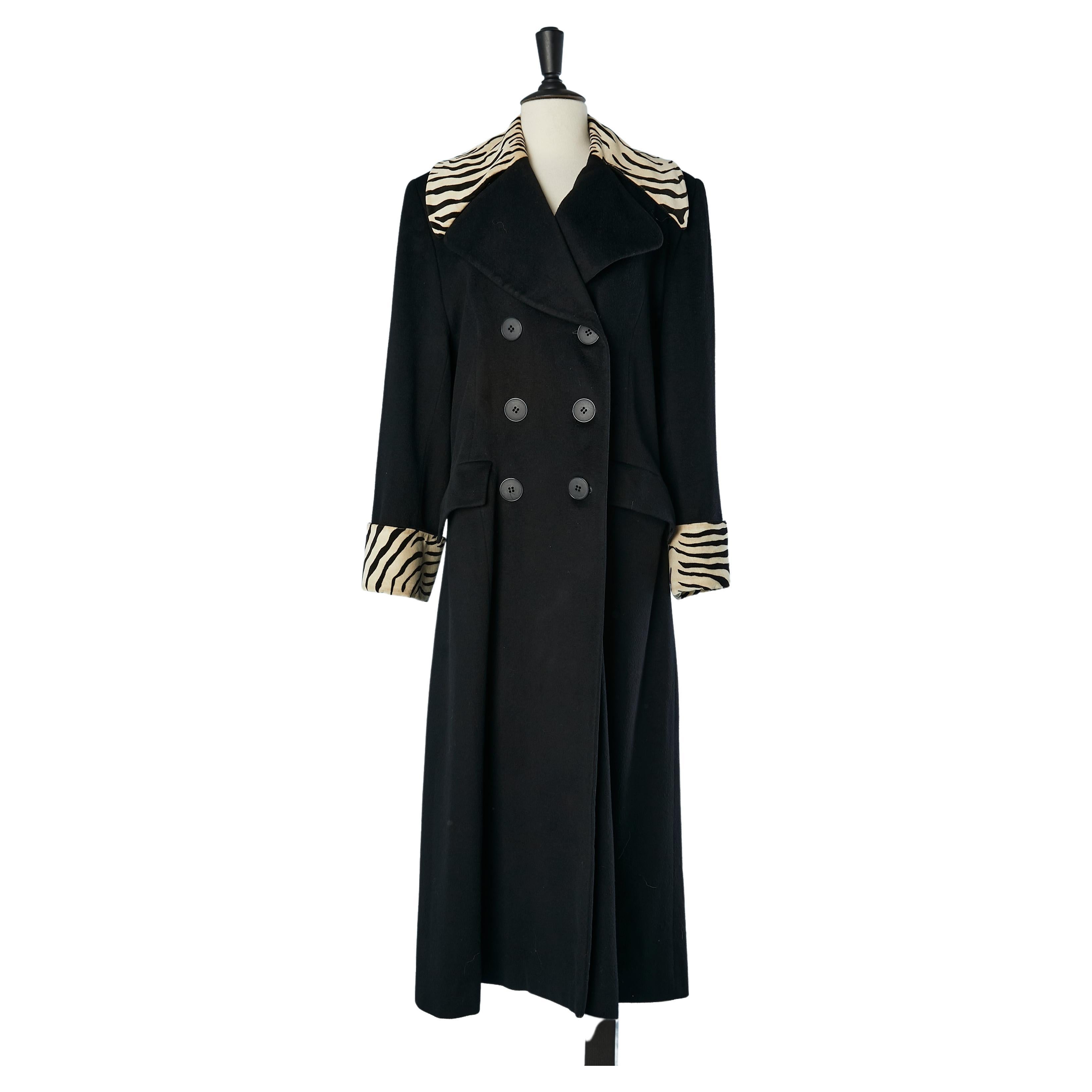 Black lambswool coat with zebra velvet collar and cuffs Christian Dior  For Sale