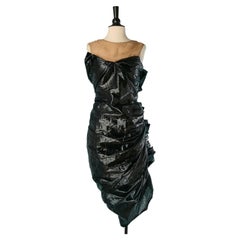 Abito da cocktail in lamé nero e chiffon di seta trasparente LANVIN di Alber Elbaz