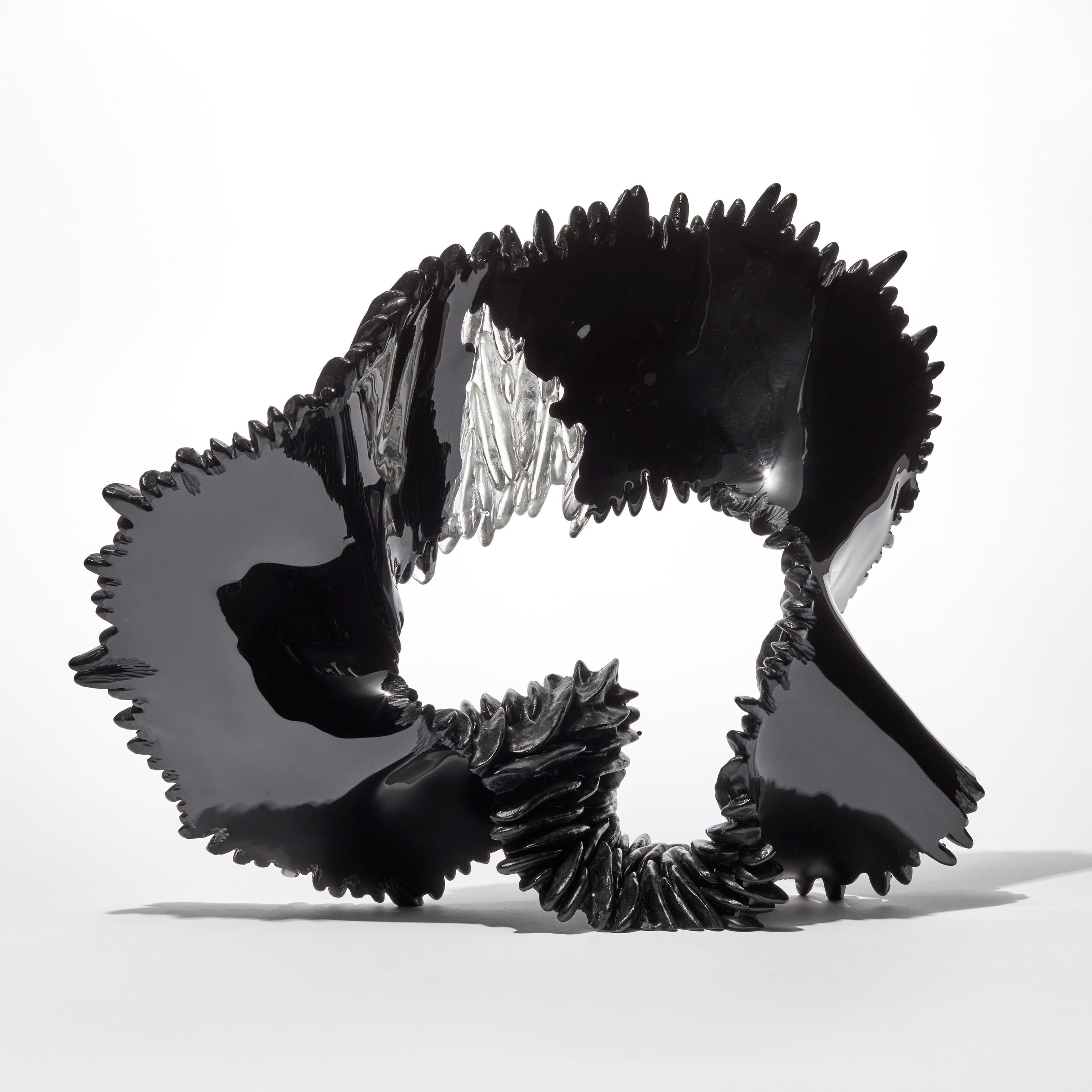 Organic Modern  Black Lamellae, standing textured cast glass sculpture by Nina Casson McGarva For Sale