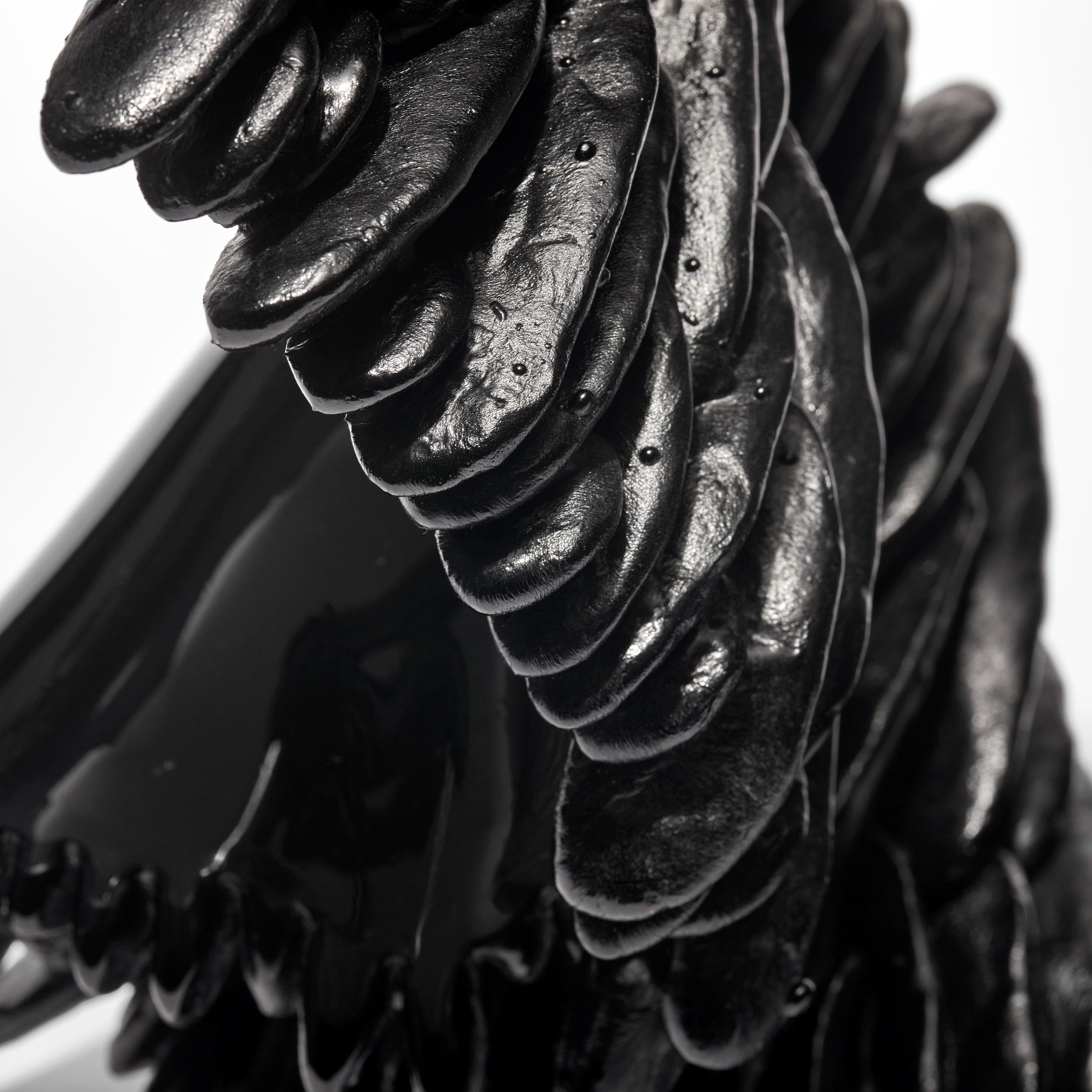British  Black Lamellae, standing textured cast glass sculpture by Nina Casson McGarva For Sale