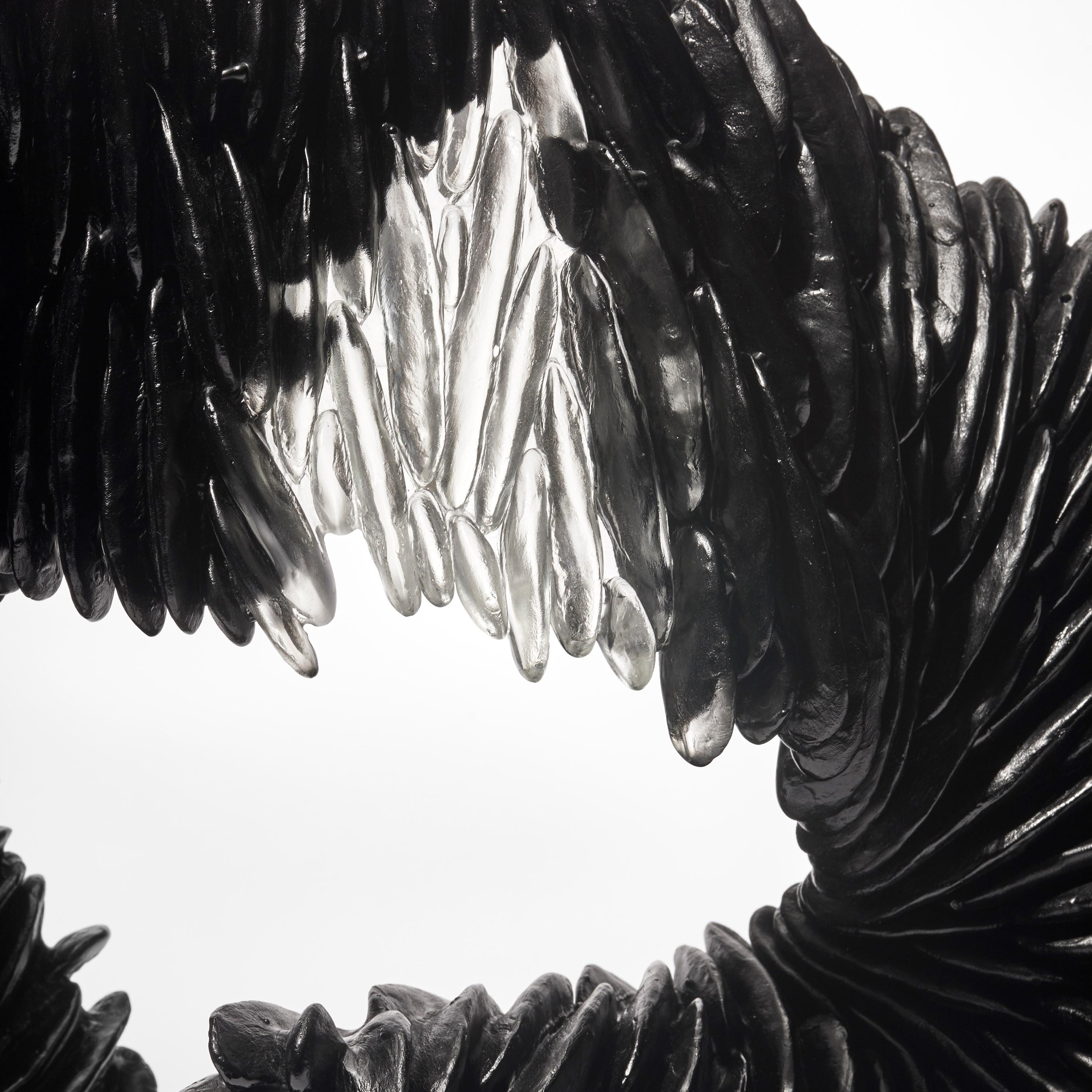  Black Lamellae, standing textured cast glass sculpture by Nina Casson McGarva In New Condition For Sale In London, GB