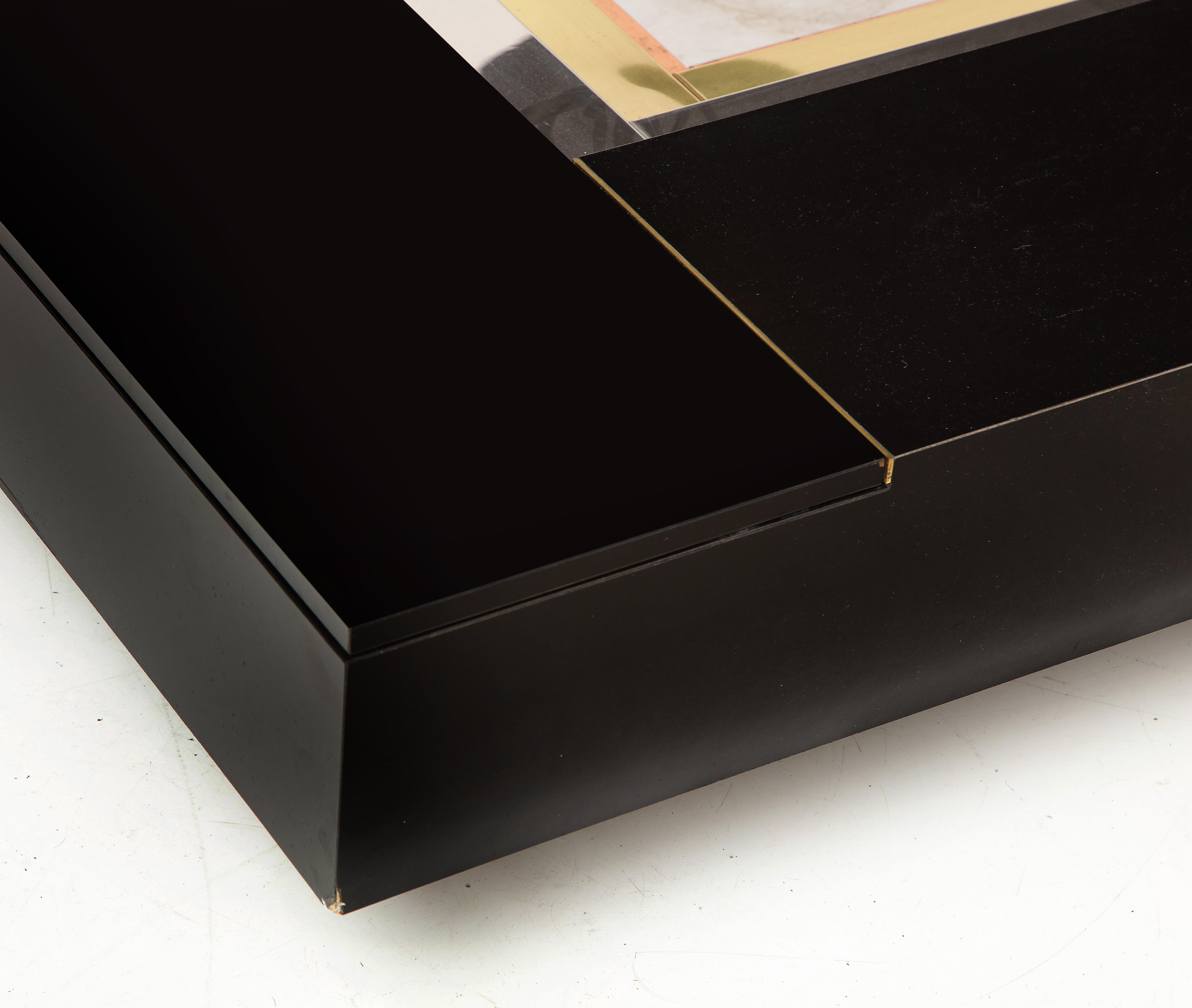 Lacquered Black Laminate and Brass Coffee Table by Alain Delon for Jansen Collection For Sale