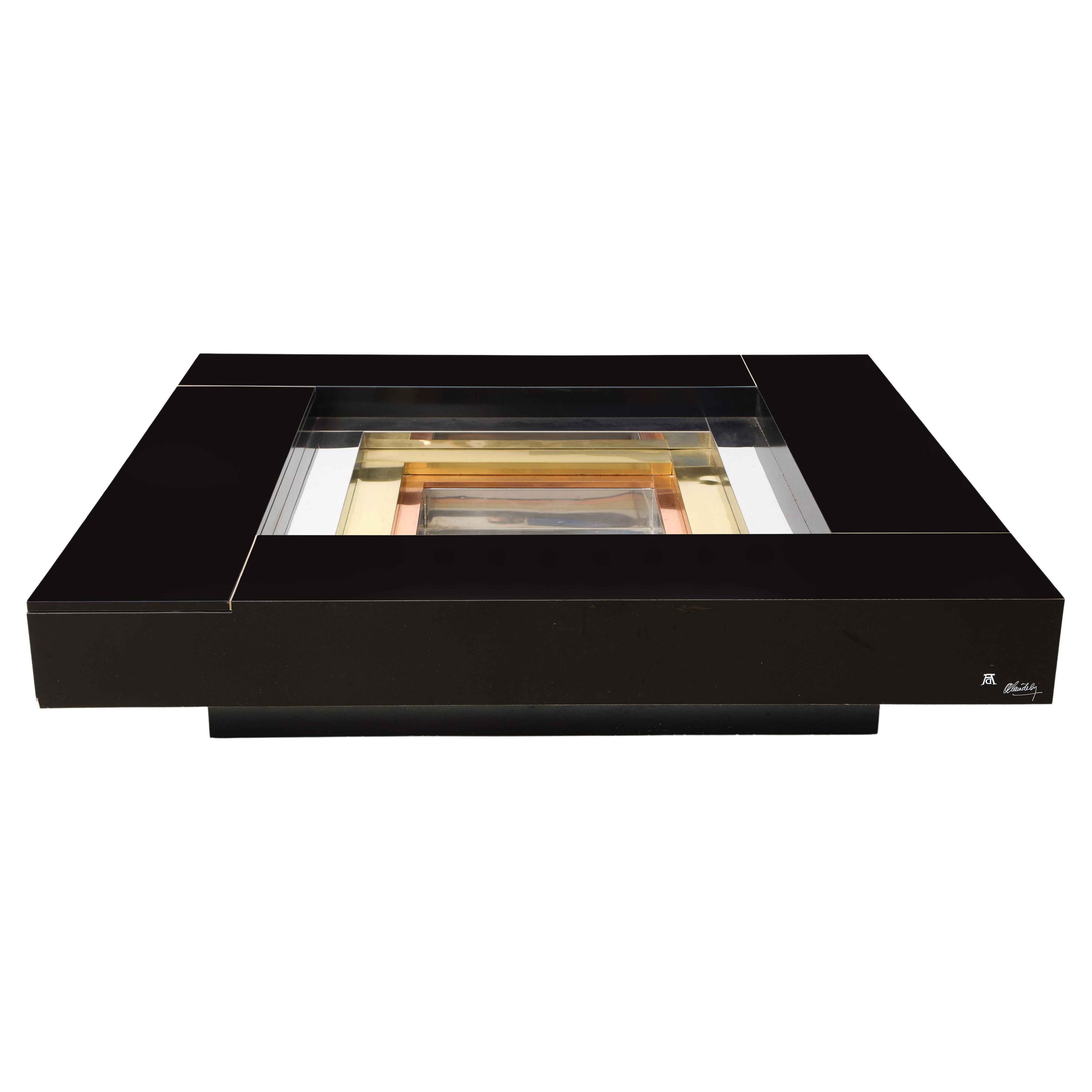 Black Laminate and Brass Coffee Table by Alain Delon for Jansen Collection For Sale