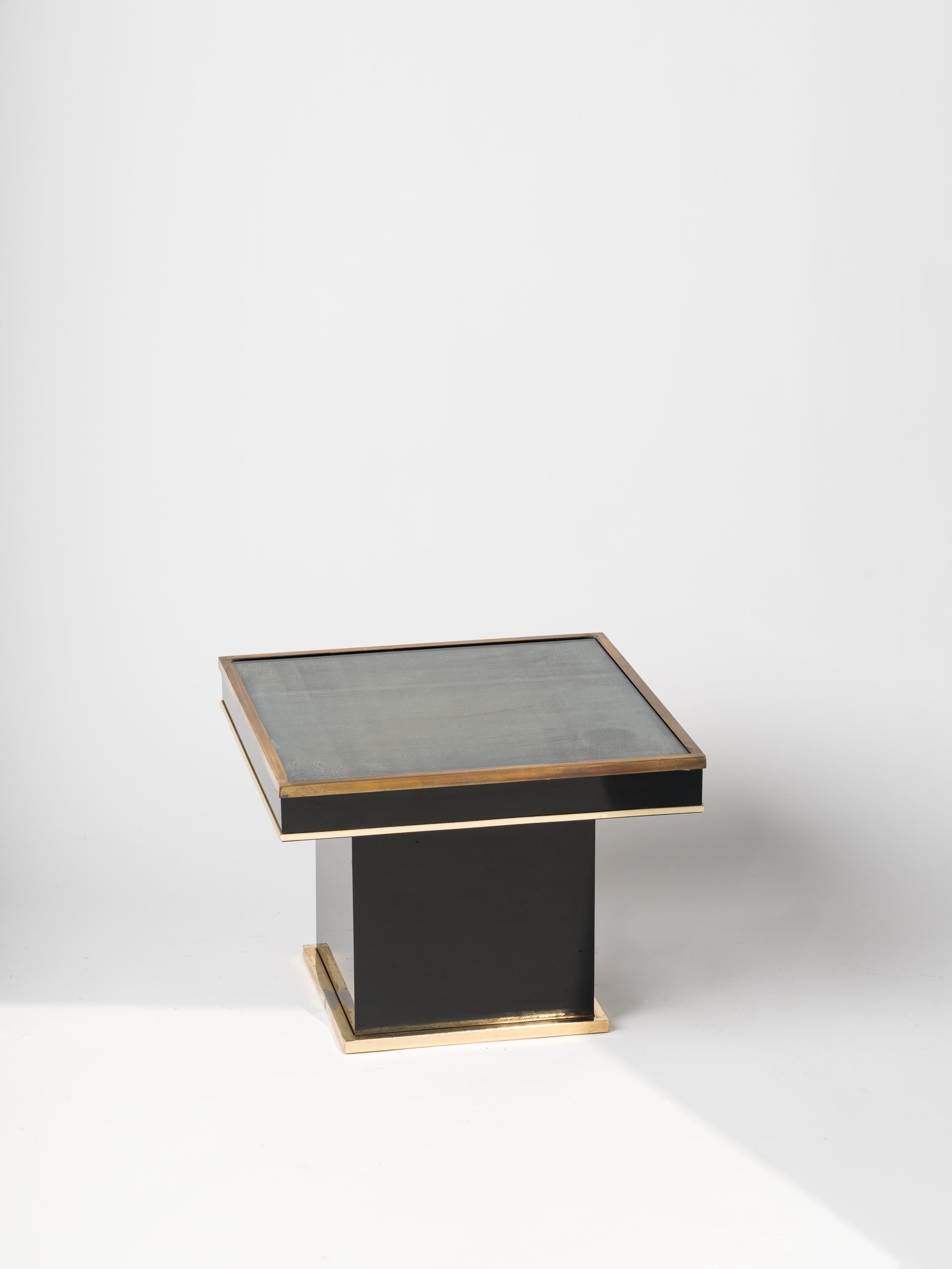 Late 20th Century Black Laminate Brass & Glass Side Table Att. JC Mahey, France, 1980s For Sale