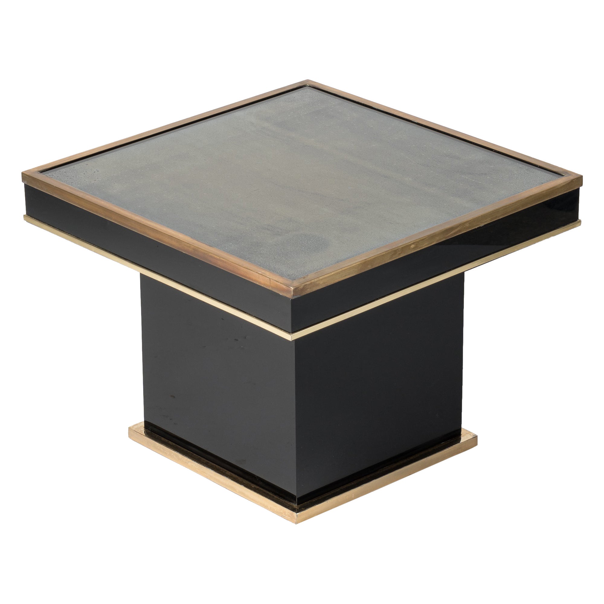 Tavolino in ottone e vetro in laminato nero att. JC Mahey - Francia anni '80