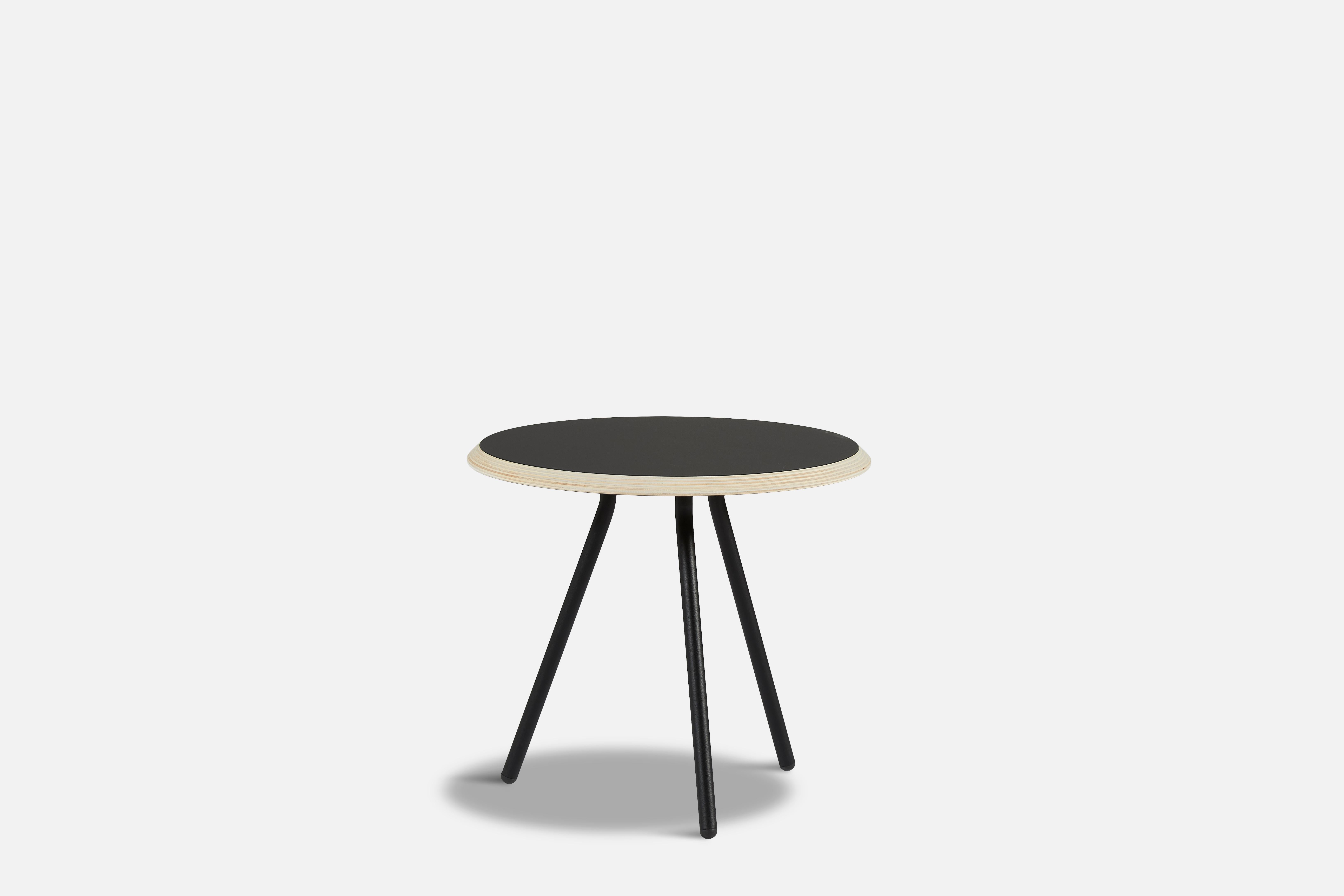Black laminate soround side table by Nur Design
Materials: Metal, fenix laminate
Dimensions: D 45 x W 45 x H 49 cm.
Also available in different sizes.

The founders, Mia and Torben Koed, decided to put their 30 years of experience into a new