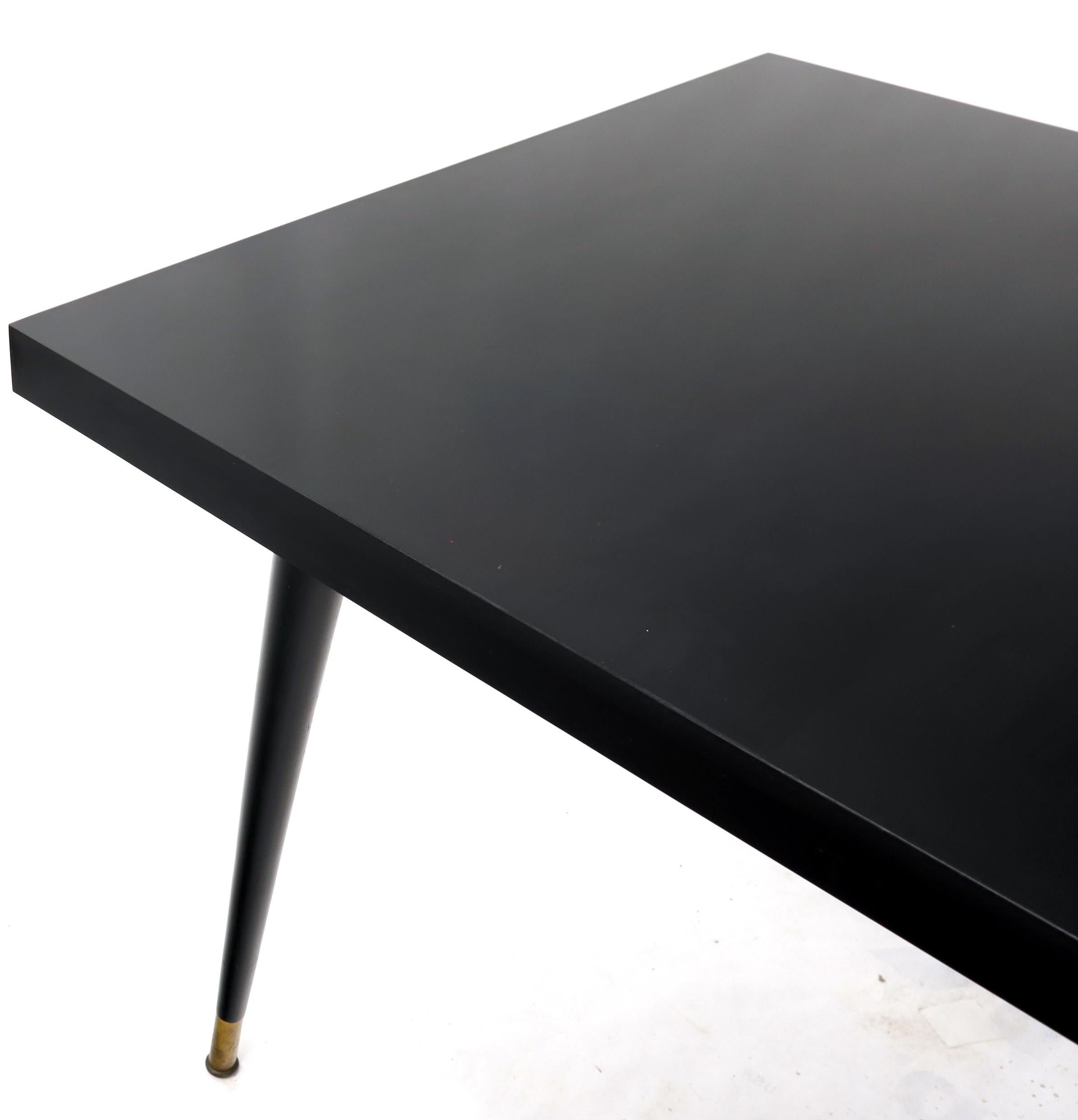 Black Laminate Tapered Dowel Legs Dining Table with Extension Board In Excellent Condition For Sale In Rockaway, NJ