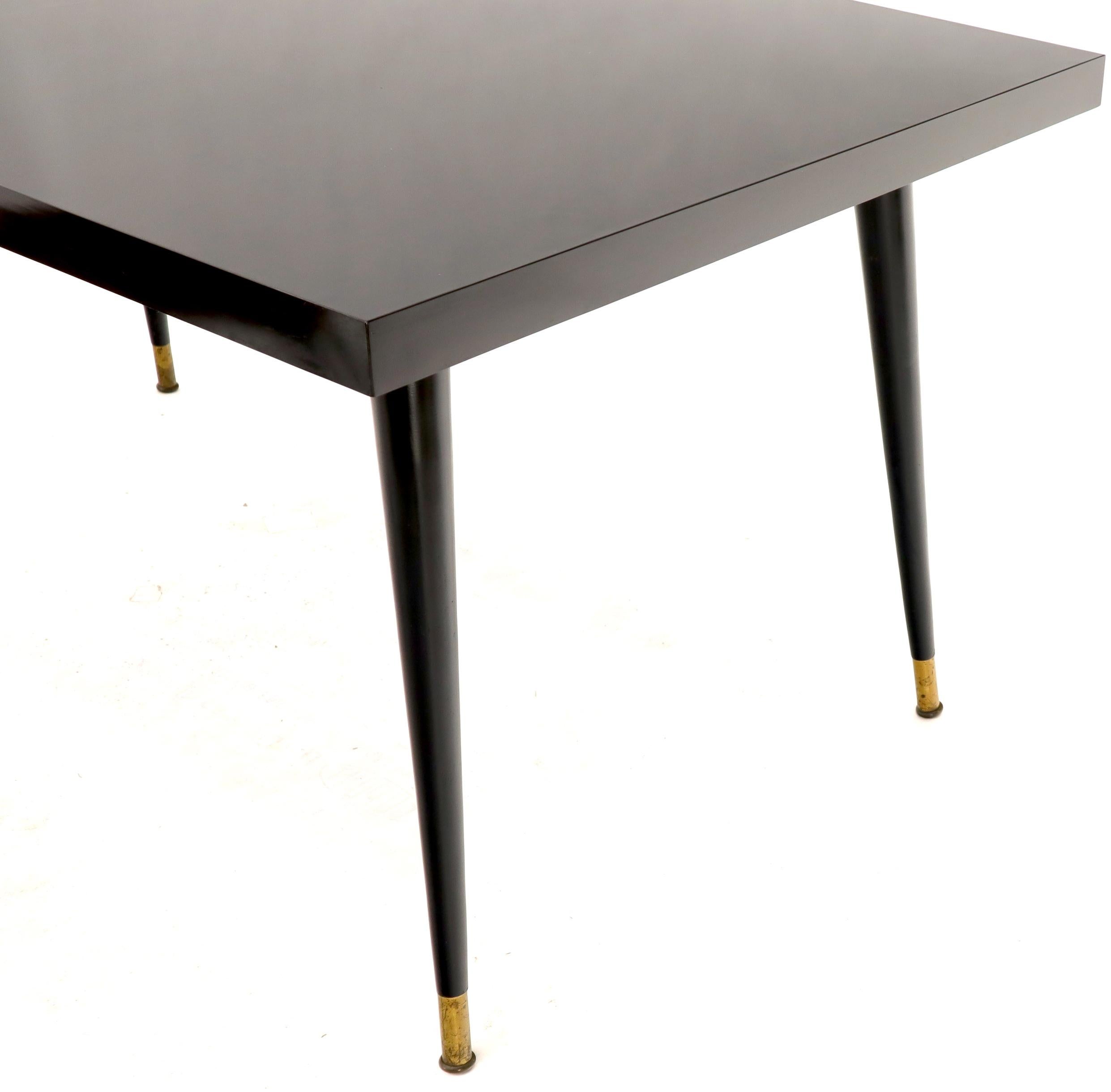 20th Century Black Laminate Tapered Dowel Legs Dining Table with Extension Board For Sale