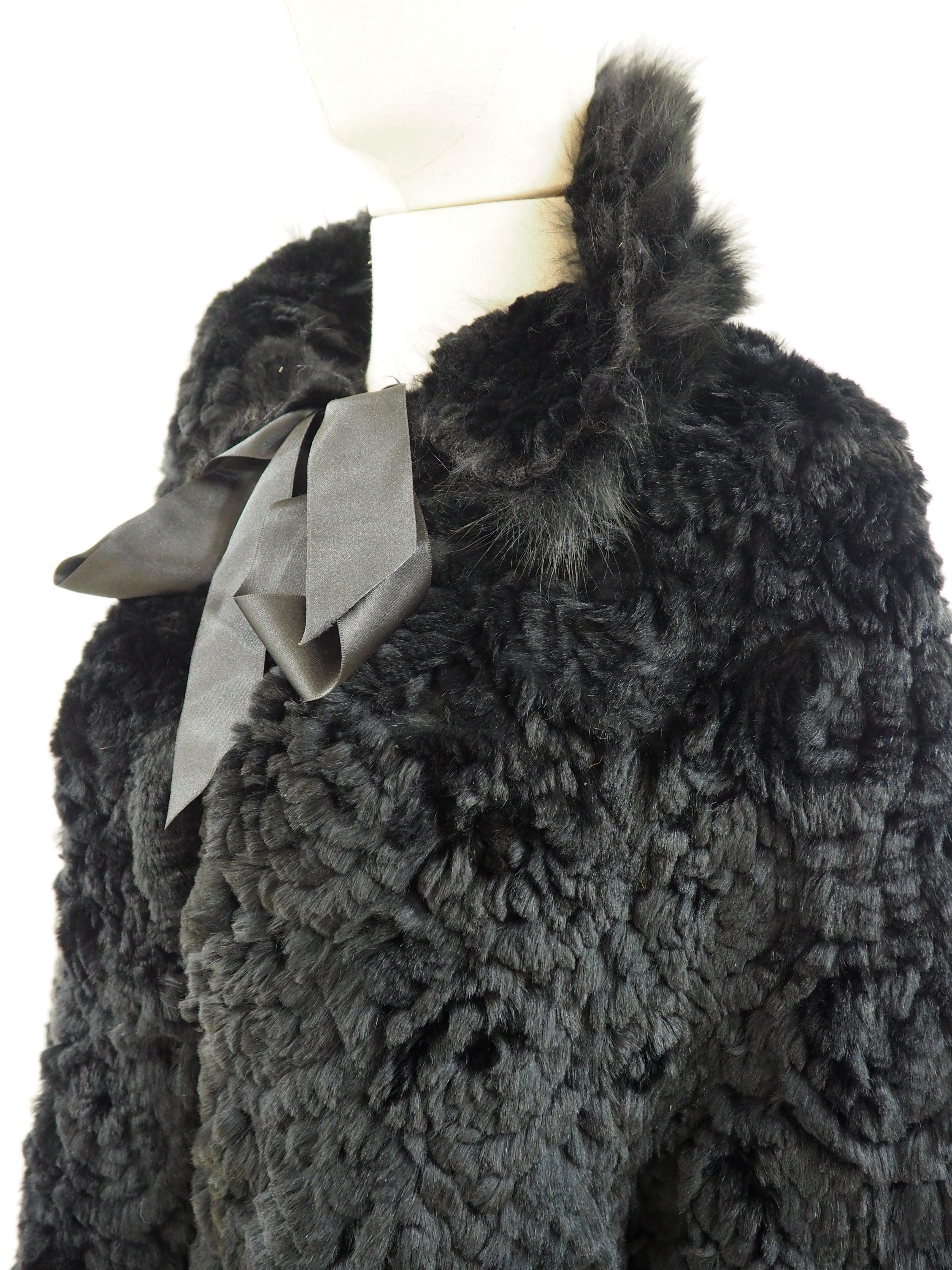 Black lapin fur fringes jacket cape For Sale 5