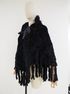 Black lapin fur fringes jacket cape