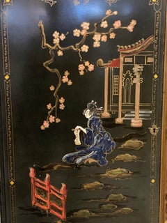 Black Laquer and Carved Giltwood Chinoiserie Marble Top Cabinet Armoire