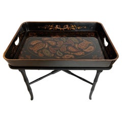 Black Laquer Paisley Decorated Tray Side Table